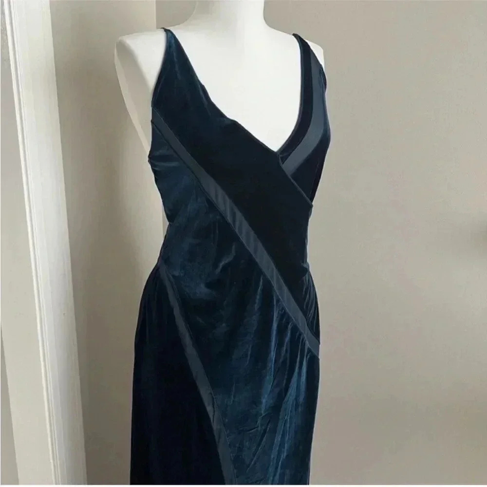 Free People Spliced Velvet Slip Dress Dark Green Size L Boho - Picture 8 of 16
